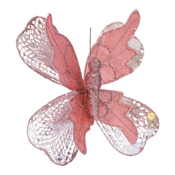 Adorno colgante de pared con forma de mariposa artificial, fondo brillante decorativo. Rosa