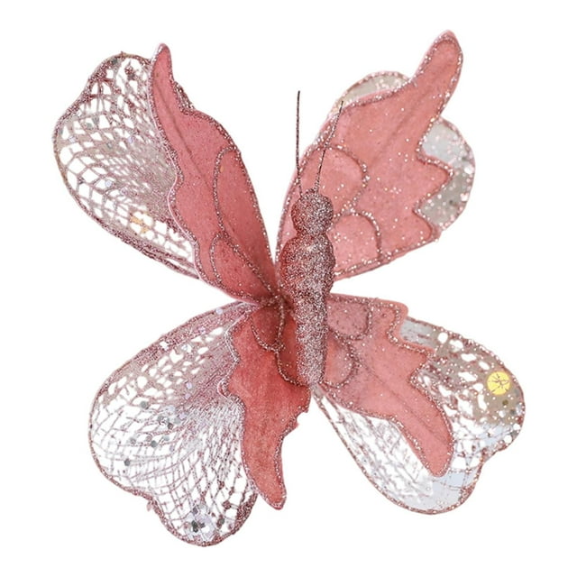 Adorno colgante para árbol con mariposas artificiales, suministros para manualidades y fotografía. Rosa