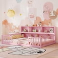 thumbnail image 4 of Lit Montessori de style lit double pour enfants, cadre de lit en bois, étagère à livres, étagères de rangement et barrière de sécurité, pour filles et garçons, sans sommier, sans lattes, rose, 4 of 18