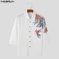 thumbnail image 4 of INCERUN Tops 2024 estilo americano moda hombres patchwork estampado de hojas camisas casual streetwear masculino solapa manga corta blusa S-5XL, 4 of 5