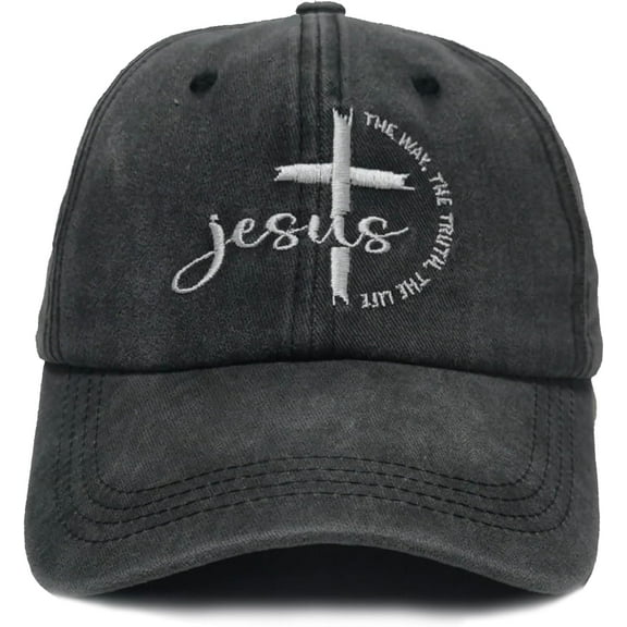 Christian Jesus Cross Hat Embroidered Adjustable Washed Religious Faith Baseball Caps Unisex
