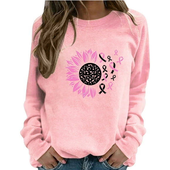 Pisexur Breast Cancer Awareness Sweatshirt Pink Ribbon Flag Breast Cancer Awareness Long Sleeve T-Shirt