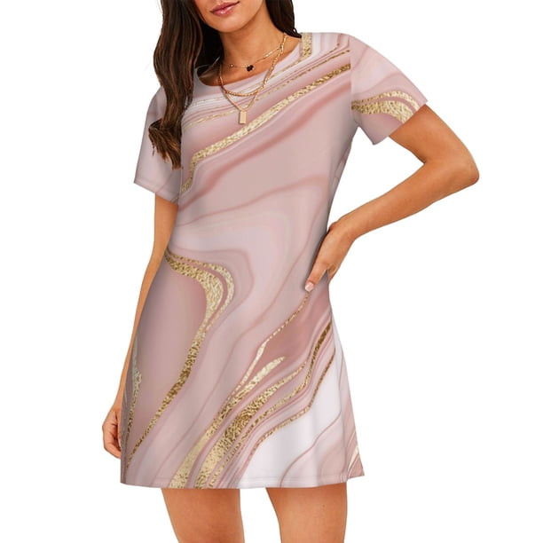 Easygdp Rose Gold Glitter Splatter Camisón de manga corta para mujer, informal, estampado