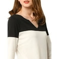 thumbnail image 7 of INSPIRE CHIC Women's Split V-Neck Long Sleeves Color Block Casual T-Shirt XL White Black, 7 of 7