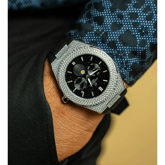 Asorock Watches | Iced transporter - small diamond bezel - rubber strap  | 44mm CZ diamond watch