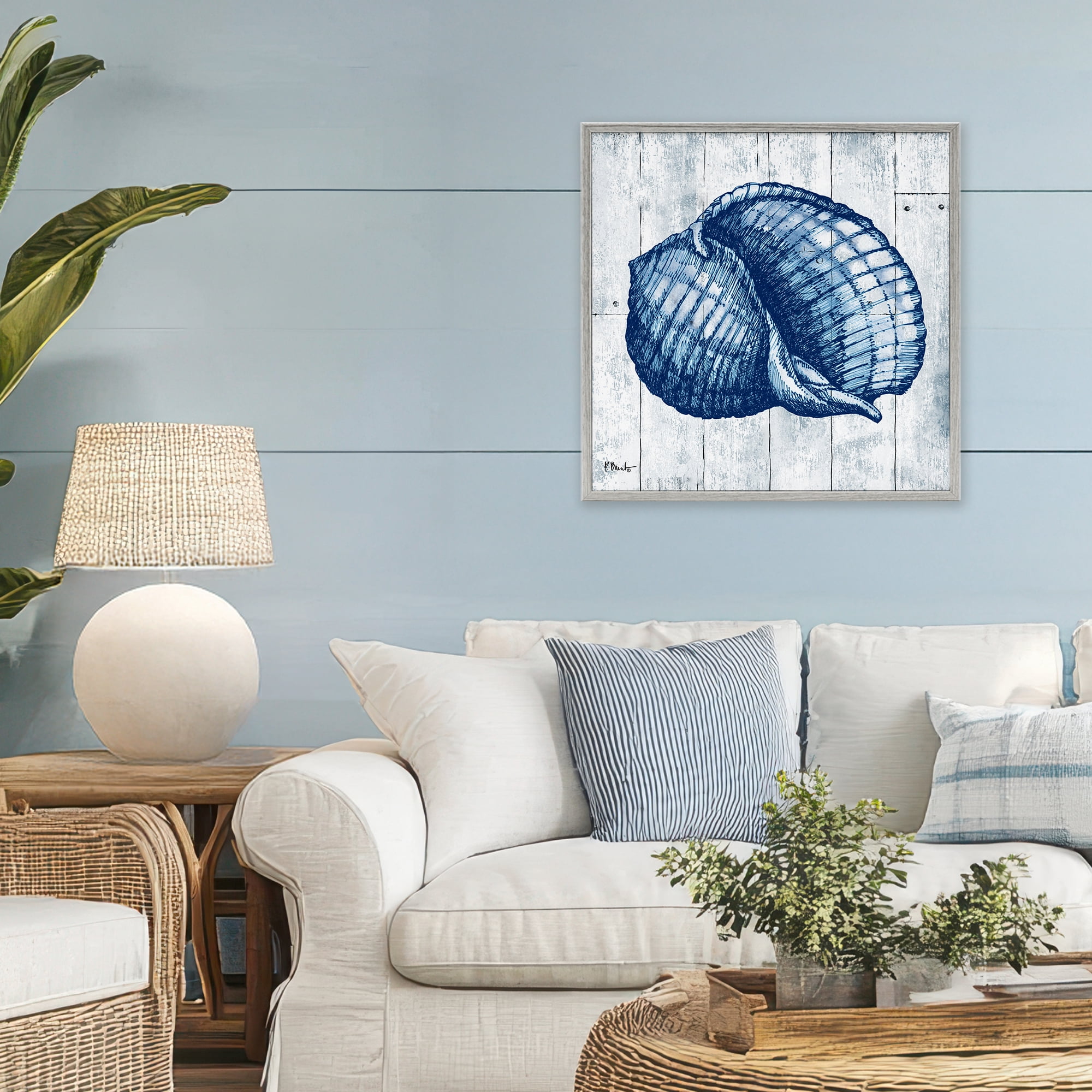 Stupell Industries Coastal Timberland Shell Gray Framed Giclee Art, design by Paul Brent