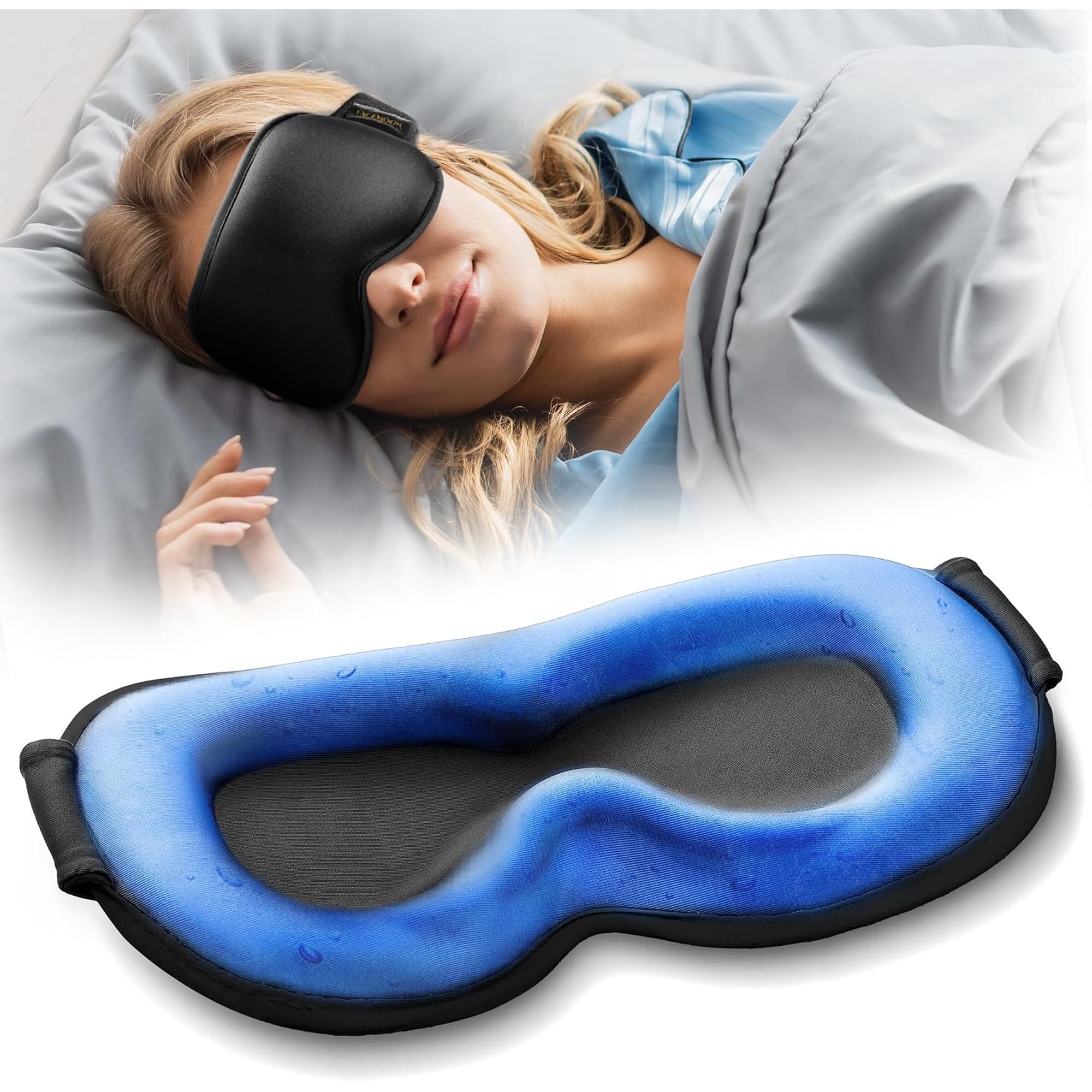 3D Weighted Cooling Gel Eye Mask for Sleeping, FSA Eligible Items HSA, 6oz Gel-Weighted Sleep Mask, 100% Blackout, Gentle Pressure & Cold Relief for Migraine, Ice Cold Mask for Travel Essentials