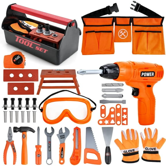 TOY Life Kids Tool Set with Kids Tool Belt, Toddler Tool Set with Electric Toy Drill, Construction Tool Set for Kids Halloween Pretend Play Tools, Toy Tools for Kids Ages 3 4 5 6 7 Years Old
