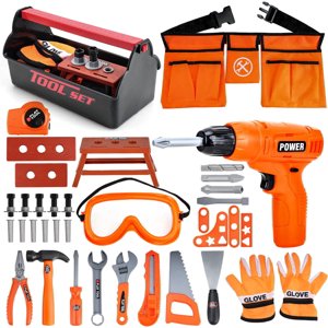 Toy Life 35-Piece Kids Tool Set with Electric Drill & Belt