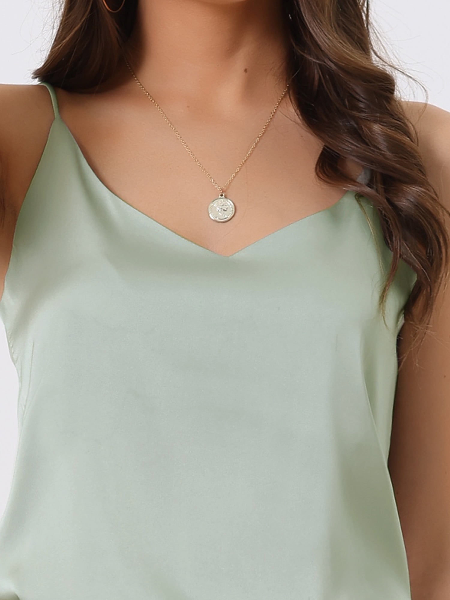 DARING DIVA Satin Cami Silky Strap Top Lounge Pajama Camisole L Pea Green