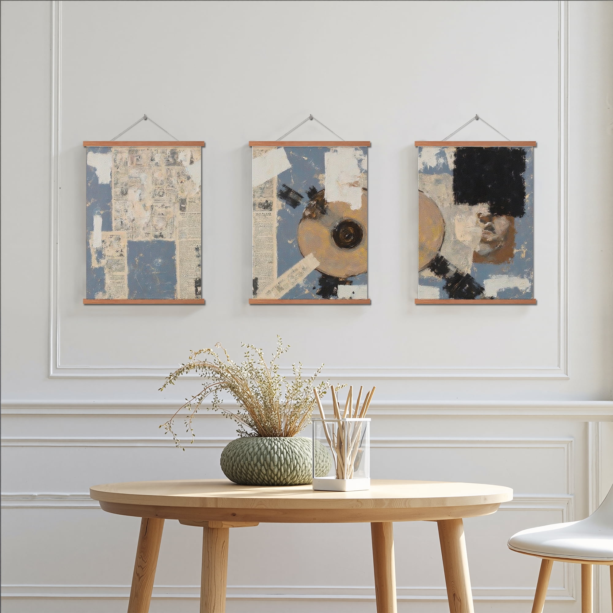 MAYEERTY Modern Abstract Wall Art Painting, Living Room Decor, Brown Hanging Rod Frame, 15.7"x11.8"