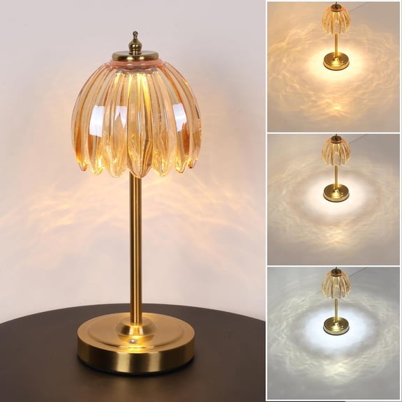 Tulip Table Lamp with 5000mAh Battery & Touch Control, Cordless Table Lamp with 3 Colors, Dimmable Rechargeable Table Lamps for Bedroom, Nightstands, Living Room, Entryways (Amber Tulip)