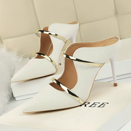 

Women‘s Pointed Toe High Stiletto Heel Pumps Glitter Metal Decor Breathable Women‘s Dress Shoes