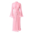 thumbnail image 4 of DuoJiaJ Lace Trim Kimono Robe Sheer Cover Up Lingerie Nightgown With Tie Belt For Boudoir Sleepwear Womens Sleepwear Pink L, 4 of 5