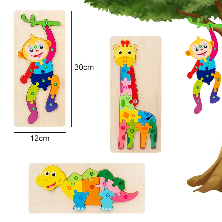 LNKOO Large Wooden Puzzles for Toddlers, Animal Jigsaw Puzzles for Kids 1 2  3+ Years Old, Educational Montessori Toys for Boys and Girls with Bright