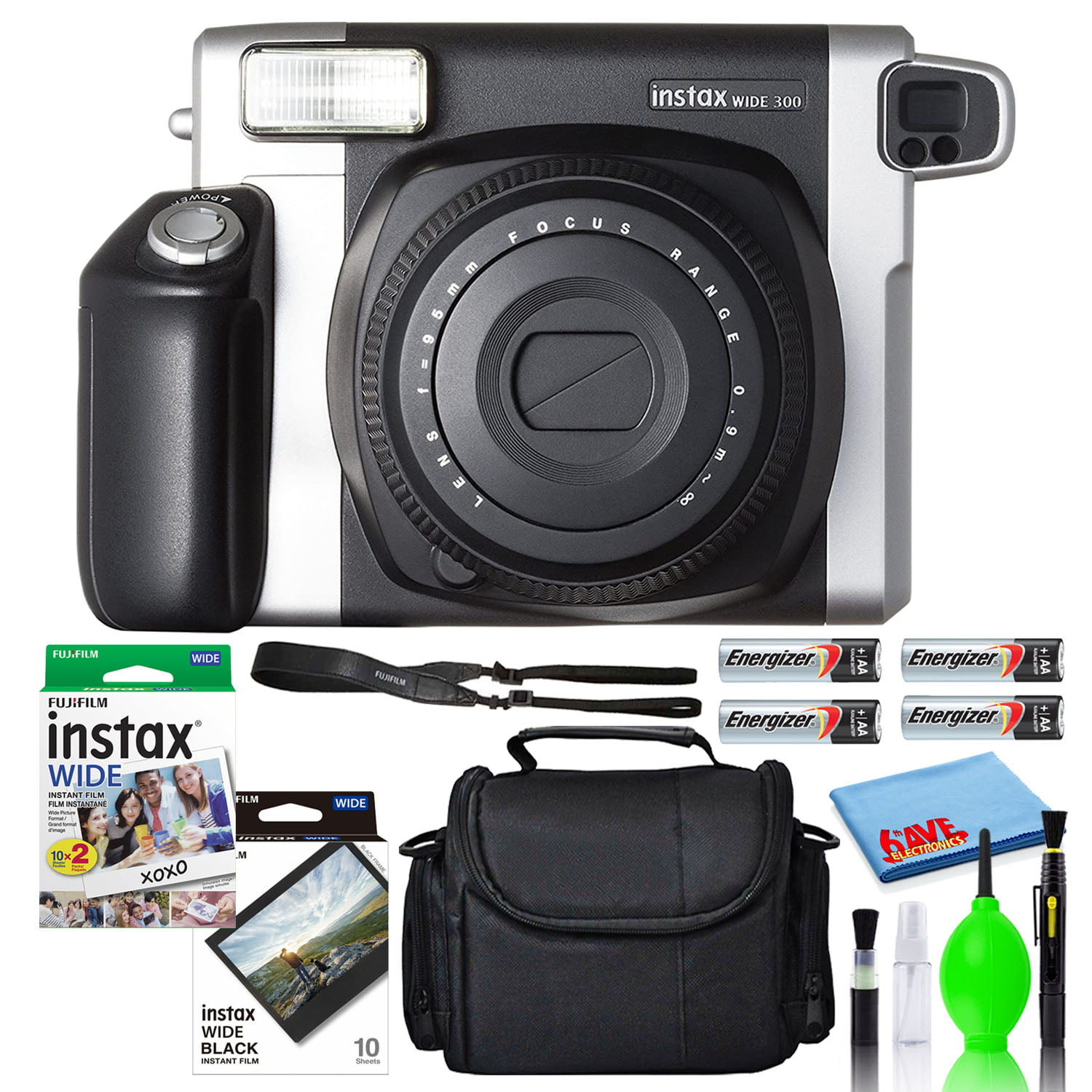 Fujifilm Instax Wide 300 Instant Film Camera (Black) Bundle with Fujifilm Instax Film Pack (White, 20 Shoots) + Fujifilm Instax Film Pack (Black, 10 Shoots) + Carrying Bag + Cleaning - Walmart.com