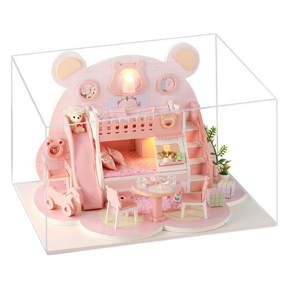 KAKOWELY Mini casa modelo ensamblar villa modelo mini regalo de cumpleaños ensamblar villa sin batería colores surtidos