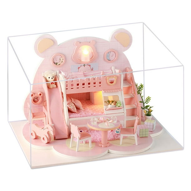 KAKOWELY Mini casa modelo ensamblar villa modelo mini regalo de cumpleaños ensamblar villa sin batería colores surtidos