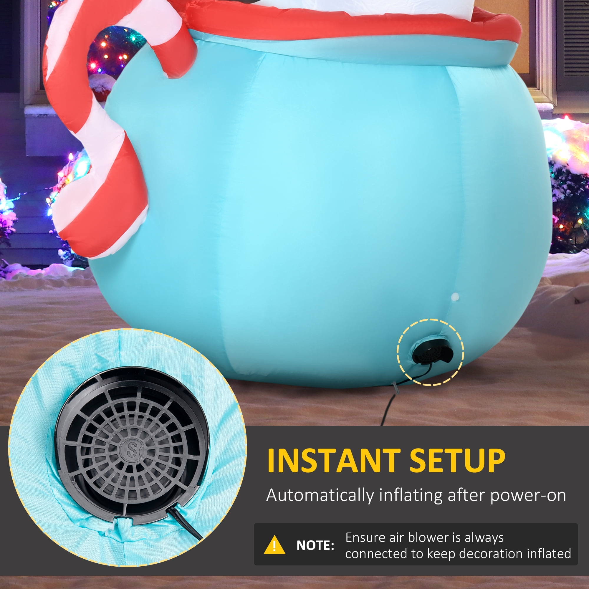 Christmas Bear and Penguins Inflatable Sitting in a Cup with LED Lights Outdoor Yard Decoration