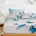 thumbnail image 6 of Twin Sze Fitted Sheet Set - Blue Butterfly Coastal 2 Piece Bedding Sets 16" Deep Pocket Fitted Sheet with 1 Pillowcase, Summer Beach Ocean Nautical Brushed Microfiber Hotel Luxury Bed Sheets, 6 of 9