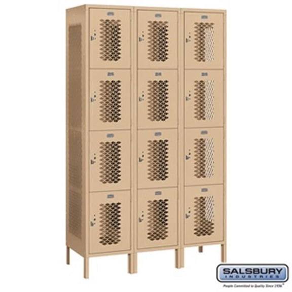 Salsbury 84368TN-A 3 x 6 x 18 in. Four Tier Extra Wide Vented Metal Locker, Tan - Assembled