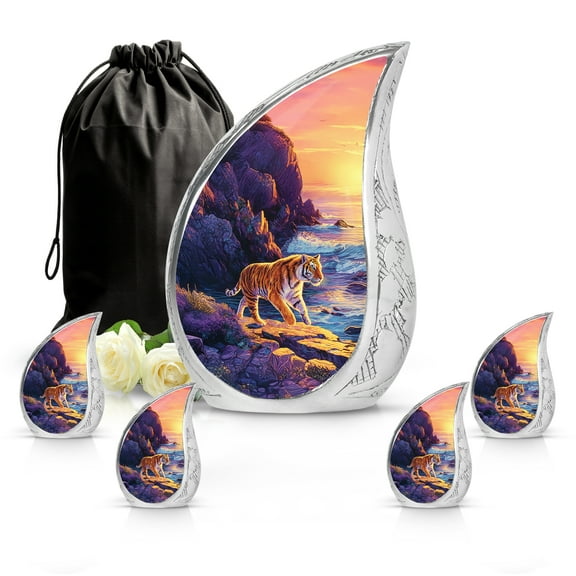 SABURIAL Tiger Urn - Mini Keepsake Urn For Human Ashes Adult Women - Small Burial Urns For Adult Human Ashes - Combo Of 10 Inch & 3 Inch - Large Decorative Urns