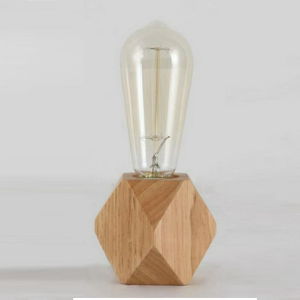 Petite lampe de table lampe de chevet avec base en bois diamant à côté de  la lampe, E27 parfait pour chambre à coucher, salon ou bureau (sans ampoule)  