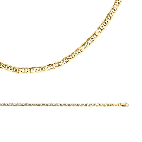 Solid 14k Yellow Gold Mariner Necklace Anchor Chain Hollow Bevelled Links Genuine 3.5 mm 18 inch