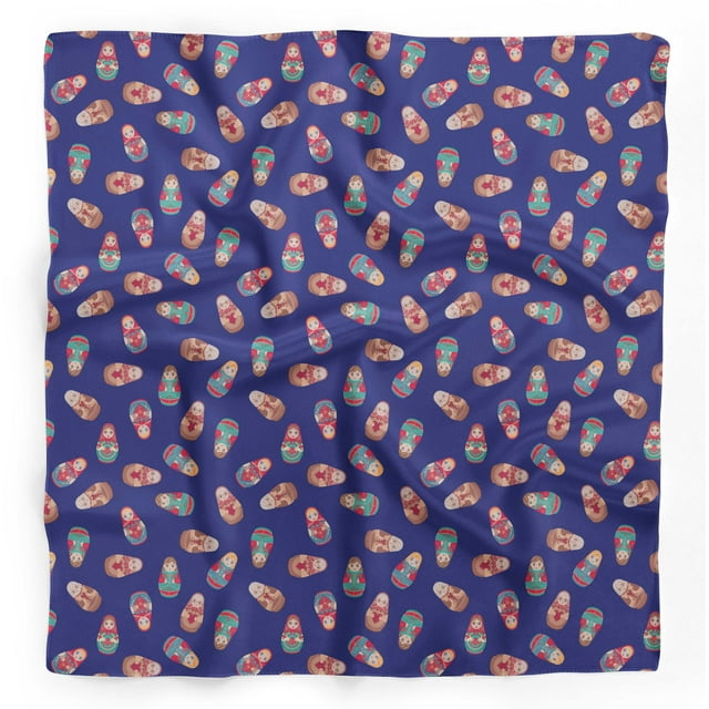 Bimba Blue Russian Doll Mix Printed Pure Silk Scarf For Hair Neck Head Bandanas For Women 40 x 80 Inches