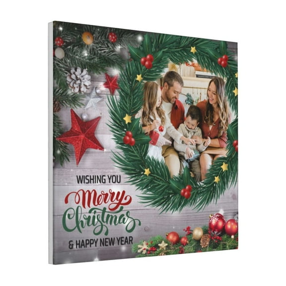 Custom Canvas Prints Red Green Simple Merry Christmas Personalized Photo Image Collage DIY Framed Kit Wall Art Picture Room Decor 18x18 inch