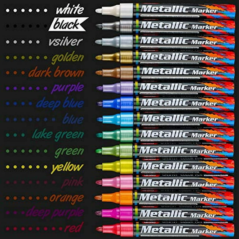 JR.WHITE Metallic Markers Pens, Silver and Gold Paint Pens, Value Set of 12  Metallic Pens for Black Paper, Glass, Rock Painting, Halloween Pumpkin