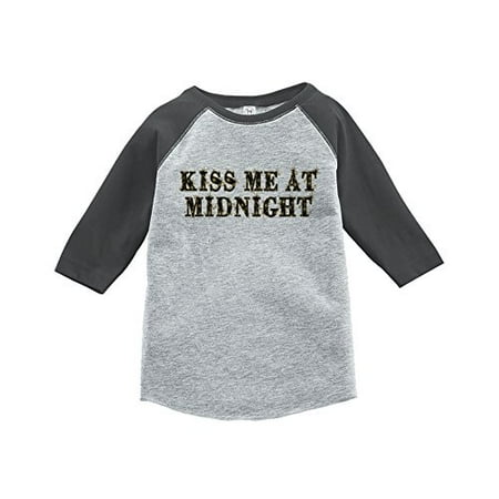 

7 ate 9 Apparel Kids Kiss Me at Midnight New Year s Eve Grey Baseball Tee