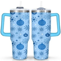 Light Blue Lanterns Snowflakes 40 Oz Tumbler with Handle Lid and Straw Stainless Steel Double Walled Vacuum Insulated Cup Merry Christmas Gifts Tumbler for Women Men Friends Outdoor Indoor