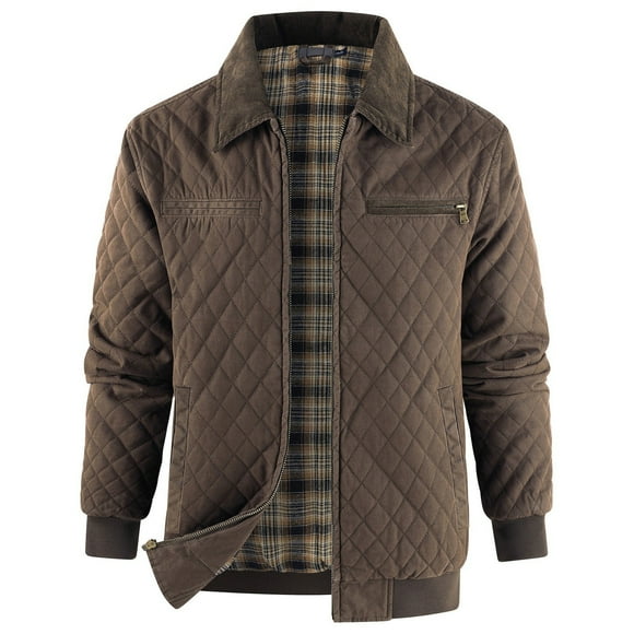 Casual Zip Up Canvas Quilted Flannel Lined Jacket For Warmth And Comfort In Outdoor Daily Wear Men'S Casual Jackets Brown S