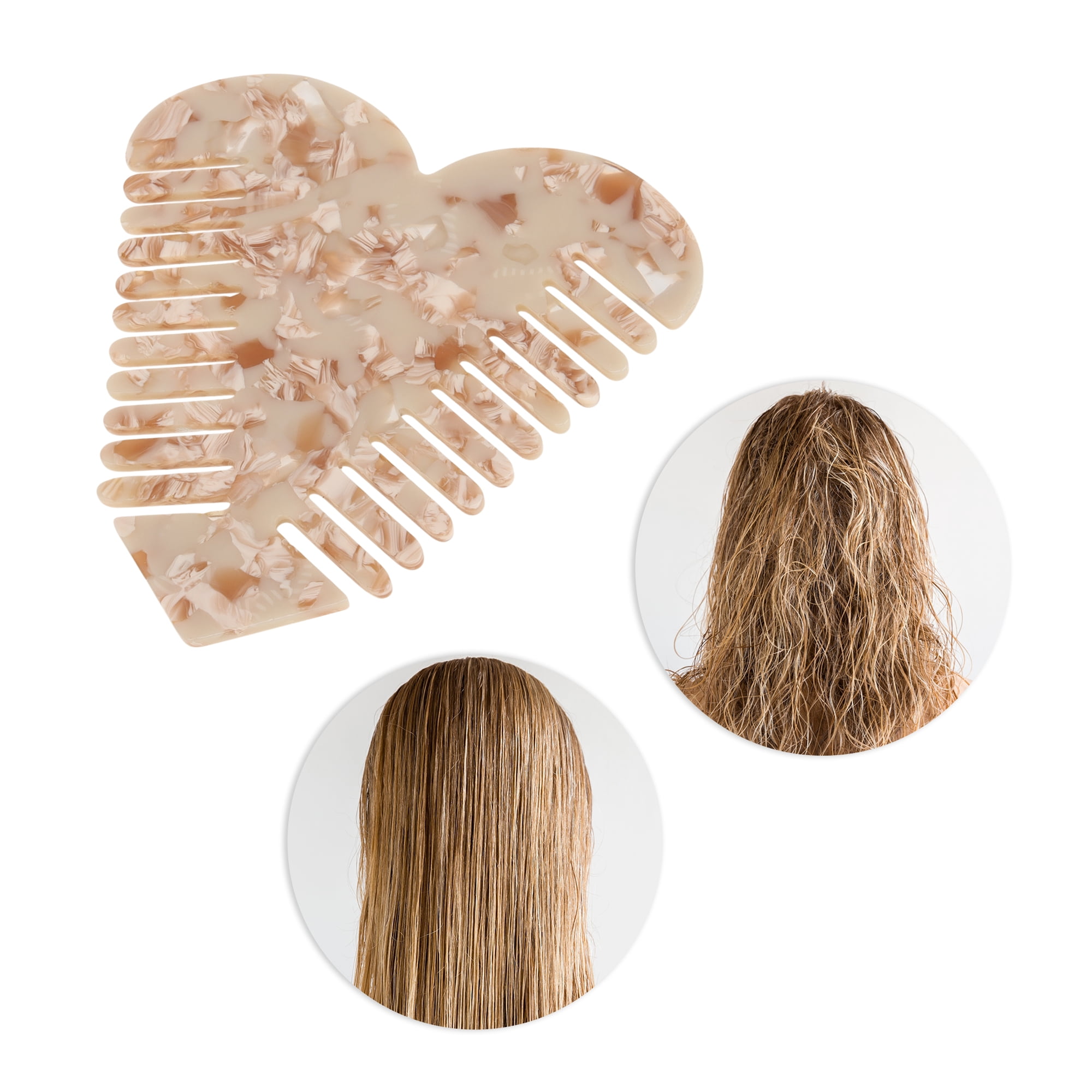 Unique Bargains 1 Pc Heart Shaped Hair Comb for Effortless Hair Care Styling White, Brown