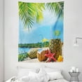 thumbnail image 1 of Tropical Tapestry, Fresh Summer Fruits Coconut and Pineapple Drinks at Exotic Beach Palm Trees, Wall Hanging for Bedroom Living Room Dorm Decor, 60W X 80L Inches, Blue Green Brown, by Ambesonne, 1 of 2