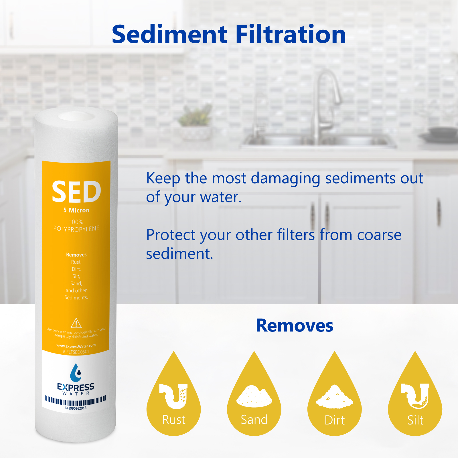Express Water – 6 Month Reverse Osmosis and Under Sink System Replacement Filter Set – 3 Filters with Carbon (GAC, ACB) and Sediment (SED) – 10 inch Size Water Filters