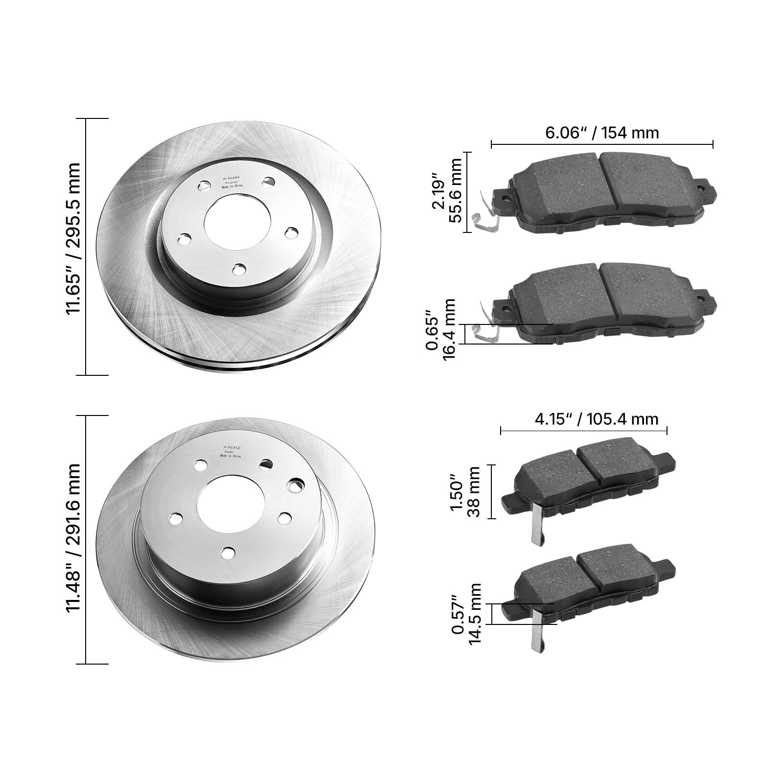 KFFKFF Front and Rear Brake Kit Compatible with 2013 Nissan Altima (Base, SL, SV & S Sedan), 2014-2018 Nissan Altima, 2019-2023 Nissan Altima (with Manual Parking Brake), Ventilated Front Rotors