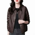 thumbnail image 4 of Sexlip Women's Faux Leather Shacket Long Sleeve Zip Up Motorcycle Jacket Biker Coat Streetwear with Pocket Brown XXXXL, 4 of 5