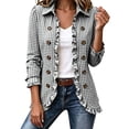 thumbnail image 3 of Cmtiyu Ruffled Trim Jackets for Women Long Sleeve Laple Double Button Plaid Jacket Casual Fall Outerwear Jacket Tops S-3XL, 3 of 10