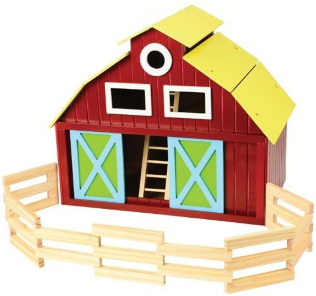 Ladder and Wooden Fencing for Ages 3 Years and Up Sliding Front and Side Doors Deluxe Wooden Barn with Removable Roof x 16 H Constructive Playthings 19 W x 11 1/2 D 