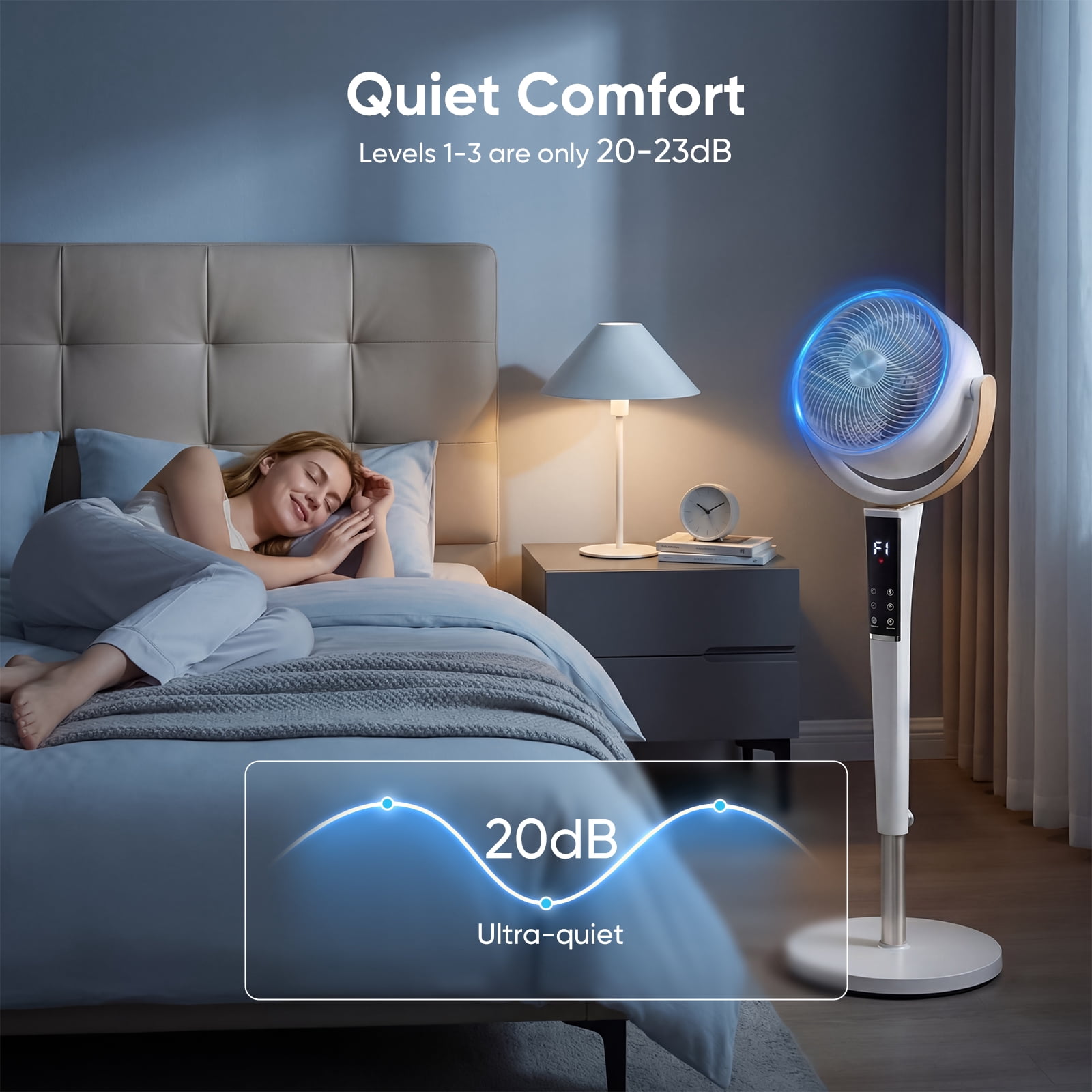 SHOUFTW Quiet Pedestal Fan, 15-Speed Oscillating Standing Fan with 5 Modes, 37-45 Inch Adjustable Height, 12H Timer, Silent Cooling Fan for Bedroom Living Room Office, White