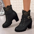 thumbnail image 2 of KELINFONG Womens Lug Sole Ankle Boots Block Heels Lace up Boots Sexy Lace Back Zipper Shoes, 2 of 7