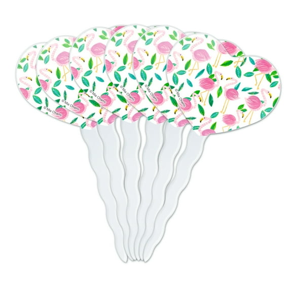 Cute Flamingos and Leaves Heart Love Cupcake Picks Toppers Decoration Set of 6