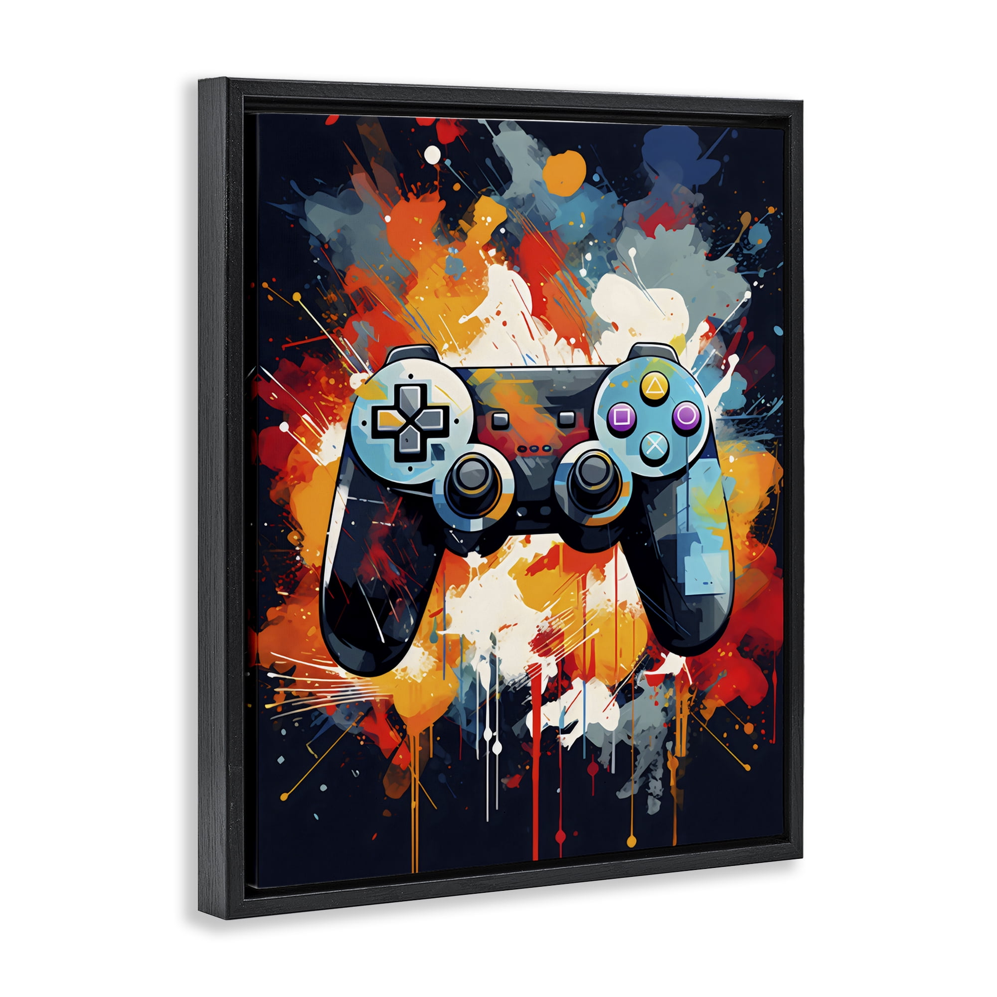 Stupell Industries Orange Paint Splash Gamer Black Framed Floater Canvas Wall Art, design by Creative Studio