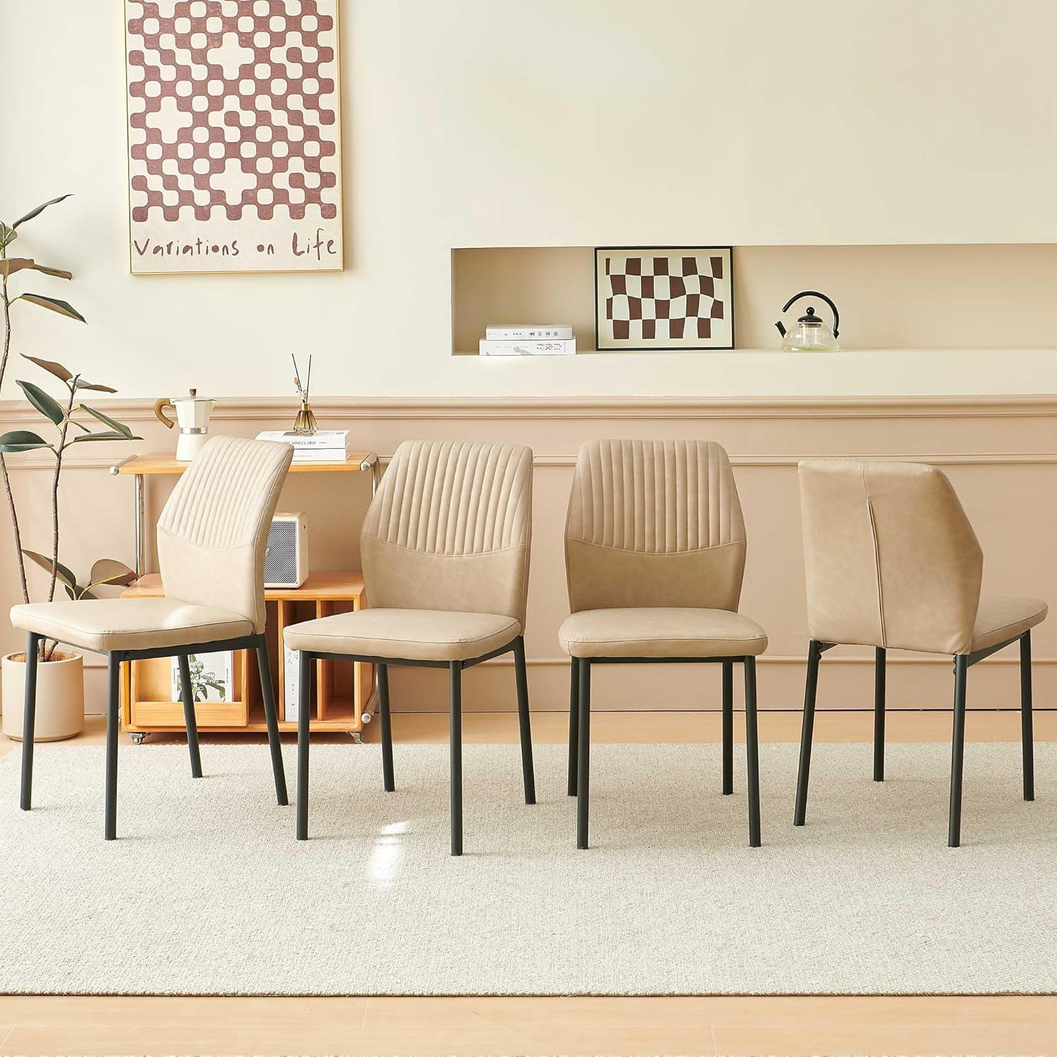 NORDICANA Dining Chairs Set of 4,Modern Leather Home Kitchen Chairs Upholstered for Dining Room, Apartment,Beige