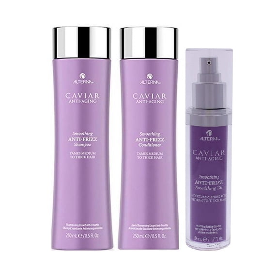 Alterna Caviar Anti-Aging Smoothing Anti-Frizz Shampoo 8.5 oz, Conditioner 8.5 oz and Nourishing Oil, 1.7 Fl Oz