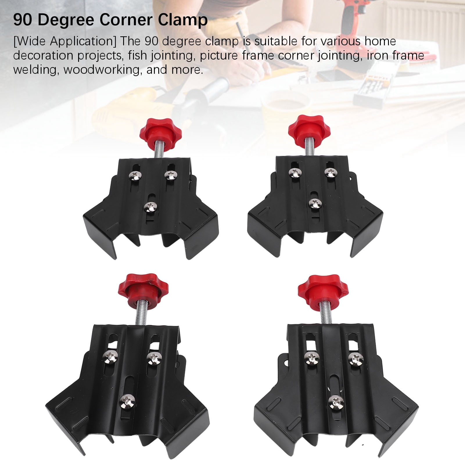 BIMZUC 4 Pcs Woodworking Corner Clamp Carbon Steel Adjustable Right Angle Clamp for Welding Picture Frame Jointing Cabinet Making Tools 13.78 inches / 35 cm Length Heavy Duty Multi Surface