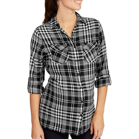 Maternity Elastic Waist Plaid Button Up Shirt - Walmart.com
