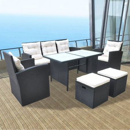 Patio Cafe Table And Chairs 18pcs Rattan Rectangular Dining Table Chairs Cushion Combination Set Restaurant Cafe Balcony Backrest Chairs Home Dining Table ()